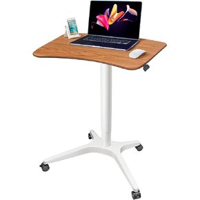 47" Mobile Standing Desk(26" W*19.3" D), Adjustable Height Laptop Desk, Pneumatic Desk with Gas Spring Riser, Podium for Home, Office，Classroom，Medical, (29" to 46.9" H) (White)
