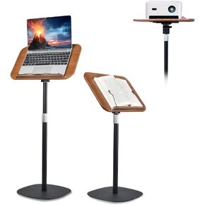 Book Stand for Reading Hands Free,Standing Bible Laptop Projector Recipe Tablet Stand for Display,Height & Flat Plate Adjustable for Podium Stand,Wooden Floor Recipe Book Holder with Clip (Wood)