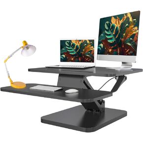 Standing Desk Converter, Stand Up Desk Riser Adapter, Adjustable Dual Monitor Sit Stand Desk Riser for Desktop, Tabletops, Laptop, Gaming – 26", White