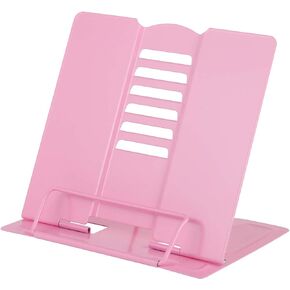 Blizzow Desk Book Stand Holders for Reading Hands Free, Durable Metal Adjustable Book Stand, Sturdy Lightweight Foldable Portable Bookstand -Cookbook, Recipe, Tablet, Music Book, Documents (Pink)