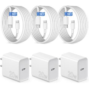 iPhone 15 Fast Charger,USB C Fast Charging iPad Pro Charger 3Pack Type C 20W USB C Wall Fast Charger for iPhone15/15 Plus/15 Pro/15 Pro Max/iPad Pro/Mini/Air/Air4/AirPods/Samsung 6FT USB C Cable