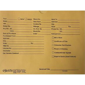 A Plus Printed Vehicle Dealer File Jacket Buff #511, 12" x 9", Quantity 500 (P)