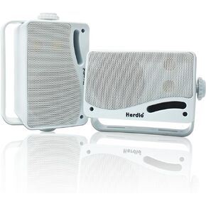 Herdio 3.5" Outdoor Bluetooth Speakers Waterproof, 200W 3 Way Upgrade Premium Wall Mount Speakers, Durable Mountable Loud Sound System for Patio Indoor Deck Garage (White Pair)