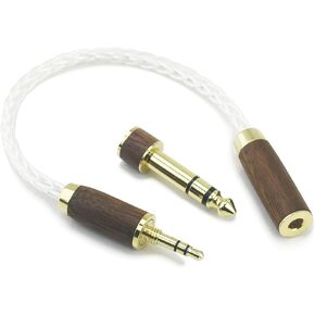 NewFantasia 3.5mm 1/8" TRS Male and 6.35mm 1/4" Adapter to 4.4mm Balanced Female Headphone Audio Adapter Cable 8 Cores 6N OCC Copper Single Crystal Silver Plated Wire Walnut Wood Shell