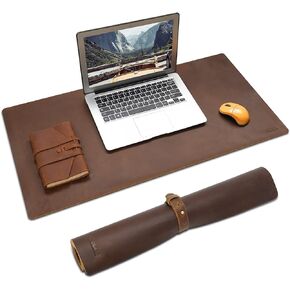 Polare 2mm Thick Full Grain Leather Desk Pad Protector Large Leather Desktop Blotter Mats for Keyboard and Mouse Non-Slip Desk Writing Pad for Office and Home (Dark Brown)