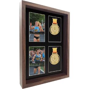 MedalAwardsRack 3 in 1 Shadow Box Display (Medal, Race Bibs, and Photo Display) – Marathon Medal Display, Marathon Medal Frame, Triathlon and Running Bib Holder.