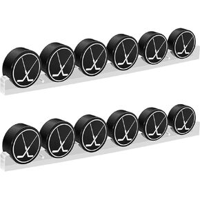 2 Pcs Hockey Puck Display Case Wall Mount Acrylic Clear Hockey Puck Holder for 6 Pucks with Smooth Grooves for Room Living Room Decoration, 21.75 x 1.5 x 1 Inches