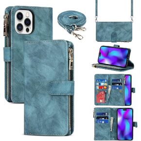 Jaorty Phone Case for iPhone 14 Pro with Card Holder for Women Men,iPhone 14 Pro Crossbody Cases with Strap Lanyard for Girl,PU Leather Anti-Lost Strap Case for iPhone 14 Pro 6.1",Red