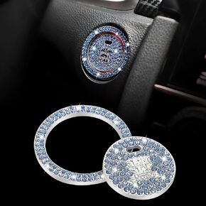 TOMALL Bling Car Engine Start Button Cover Diamond Interior Crystal Push Start Button Ring Sticker Sparkly Accessories Bling Ignition Button Rhinestone Emblem Decorations Universal for Car (White)