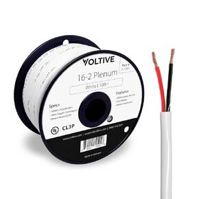 Voltive 16/2 Plenum Speaker Wire - 16 AWG/Gauge 2 Conductor - UL Listed Plenum Rated (CL2P/CL3P/CMP) - Oxygen-Free Copper (OFC) - 1000 Foot Bulk Cable Pull Box - White