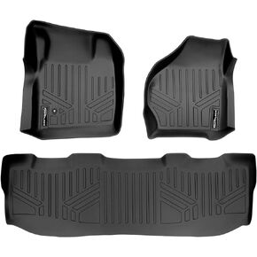SMARTLINER Custom Fit Floor Mats 2 Row Liner Set Black Compatible with 1999-2007 Compatible with Ford F-250 / F-350 / F-450 Super Duty Crew Cab