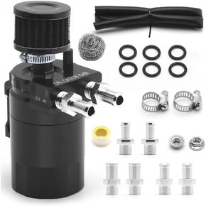 Universal Oil Catch Can Tank Kit Aluminum Polish Baffled Reservoir with Breather Filter with 3/8" Fuel Line,400ml (BLACK)