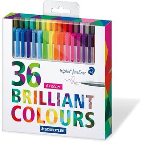 قلم تحديد Staedtler 334 C36JB triplus Fineliner (مسحوق، مجموعة مع 36 لونًا لامعًا، عرض ترويجي 26 + 10 مجانًا، جودة عالية، رذاذ فائق الدقة، خط حوالي 0.3 مم)