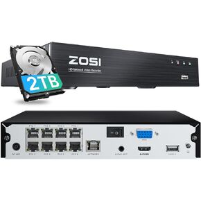 ZOSI 4K 24CH Network Video Recorder, 24 Channel 16-Port 8MP Dual-Disk Backup POE NVR Surveillance System, Pre-Installed 4TB Hard Drive, 24/7 Recording, Only Work with 4K/5MP/4MP/3MP HD ZOSI PoE Camera