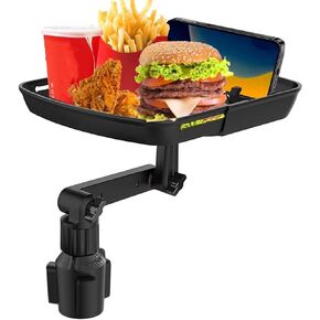 Larger Cup Holder Tray, 10 inch Car Food Tray for Eating, Detachable 3 in 1 Car Cup Holder Expander and 360° Rotating Car Cup Holder Tray Table with Phone Holder, Road Trip Essentials