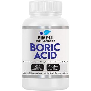 60 Boric Acid Suppositories - Modern Support & Ancient Remedy - Scientifically Proven Safe & Effective - Natural Treatment for Vaginal Health - Retain PH Balance - 600mg/serving