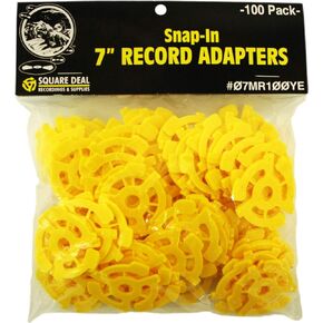(100) Flat Yellow Plastic Record Adapters - Snap in Inserts to Make 7" 45rpm Records Fit on Standard Vinyl Record Turntables #07MR100YE