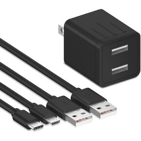 10FT Tablet Charger Fast Charging for All Fire HD 7 8 10 11 Plus/Kids/Kids Pro, Kindle Paperwhite/E-Reader/Voyage/Oasis/Kids Edition with 2 Ports Wall Charger USB Type C&Micro USB Cable