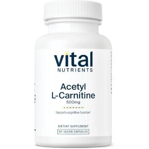 Vital Nutrients - Acetyl L-Carnitine - Supports Normal Brain Function - 60 Vegetarian Capsules per Bottle - 500 mg