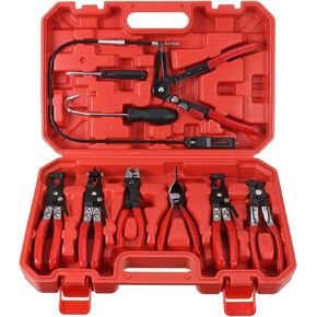 9pcs Hose Clamp Pliers, Wire Long Reach Hose Clamp Pliers Set Fuel Oil Water Hose Auto Tools for Automotive Coolant Radiator Heater and Water Hose with Band Flat or Large Clamps