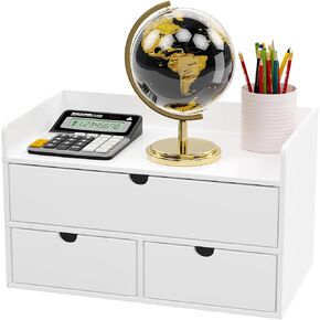Wisuce Bamboo Desk Organizer - Mini Bamboo Desk Drawer Tabletop Cosmetic Storage Organization for Office or Home Black with Shelf