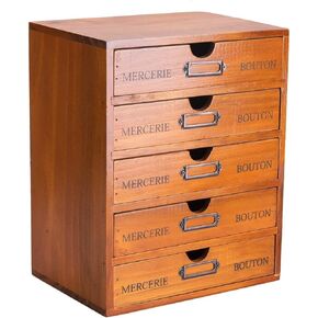 Vintage 5-Drawer Wooden Desk Organizer - Craft Storage Drawers - Rustic Shelf Drawer - Ideal Home Office Organizers and Accessories - Multilevel Table Top - Apothecary Cabinet, Art Storage I Stackable