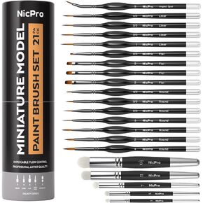 Miniature Paint Brushes Drybrush - 21PCS Model Paint Brush Set for Acrylic, Watercolor Detail Paint Brush Dry Brush for Warhammer 40k, Miniature Model, Citadel, Paint by Number- with Container