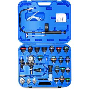 DNA MOTORING 28pcs Radiator Coolant Pressure Tester Vacuum Refill Tool Kit for Most Vehicles,with Carrying Case,Blue,TOOLS-00316