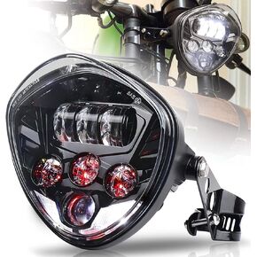 Motorcycle Headlight 7inch with Bracket Clamp Red Background White DRL Hi/Low Beam for Universal Motorcycle Honda Yamaha Triumph Cafe Racer