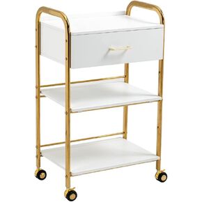 HomelyD Sturdy Chromed Salon Trolley carts with Three Tier Drawer Rolling Storage cart on Wheels (Two Drawer, Chromed) in Kuwait