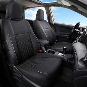 GIANT PANDA Pu Leather Car Seat Covers Full Set Custom Fit for Toyota RAV4 LE 2013 2014 2015 2016 2017 2018 (NOT for Hybrid Version) - (Black)