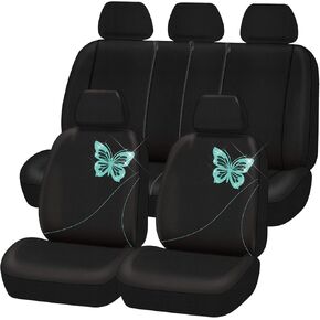 CAR-GRAND Bling Butterfly Front Seat Covers,Mint Bucket Seat Covers for Cute Women Girly,Two Front Seat Covers Only,Airbag Compatible, Universal Fit for SUV Sedan Truck Van Coupe (Mint and Black)