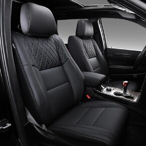 PTYYDS Seat Covers Compatible with 2011-2021 Jeep Grand Cherokee Seat Covers Full Set Leather Seat Protector Replacement for 2011-2021 Jeep Grand Cherokee Accessories(Full Set,Black+Red)