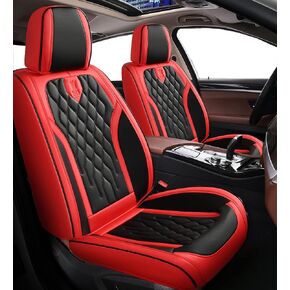 Leather Car Seat Covers Full Set Faux Leatherette Automotive Vehicle Cushion Cover Universal Fit Most Cars (Black&Red, Full Set)