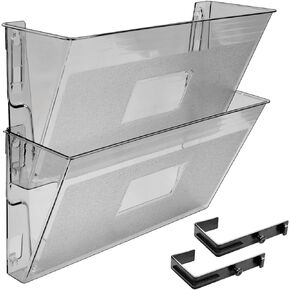 Acrimet Wall Mount Pocket File Organizer Holder (Hangers Included) (Smoke Color) (2 Pack)
