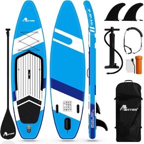 Anyoo Inflatable Stand Up Paddle Board 10'6"×32"×6" with SUP Paddle Board Accessories,2 Removable Center Fins,Adjustable Paddle, Non-Slip Deck,Dual Action Pump,Ankle Leash,Portable with A Carry Bag in Kuwait