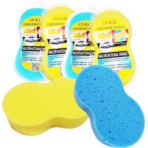 Car Wash Sponge,Non-Scratch Large car Sponges for Washing, Multi-Use Cleaing Sponges Bone Design Cleaning Polishing Foam for Dishes Washing Bathroom and Kitchen Cleaning 4PCS(2 Yellow,2 Blue)
