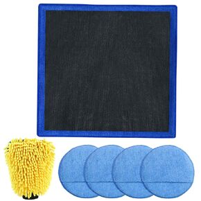 Clay Bar Towel,AIVS Fine Grade Auto Detailing Clay Rags,with Car Wash Mitt and Microfiber Wax Applicator Pads for Car Care,Quickly Removes Cars Bonded Surface Contaminants,1-Cleaning Kit