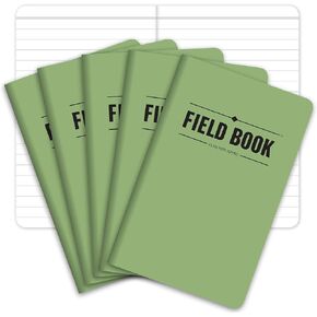 Elan Publishing Company Field Notebook/Pocket Journal - 3.5"x5.5" - Green - Lined Memo Book - Pack of 5