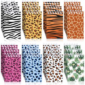 Dianelhall 24 Pcs Wild Animals Mini Notepads Small Spiral Pocket Notebooks Jungle Animals Leopard Cheetah Theme Party Favors Supplies, 8 Styles