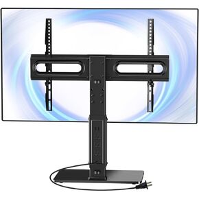 WALI TV Stand with Power Outlet, Universal TV Mount Stand for 32-70 inch TVs, Height Adjustable, Swivel Table Top TV Stand with Tempered Glass Base, Holds up to 88 LBs, Max VESA 600x400mm(TVDVD-5P)