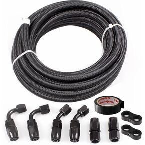 MUGE RACING 6AN 12FT CPE Nylon Braided Fuel Line Kit, Fuel Line Hose with Hose Ends and Hose Separator Clamp(0.34inch ID)