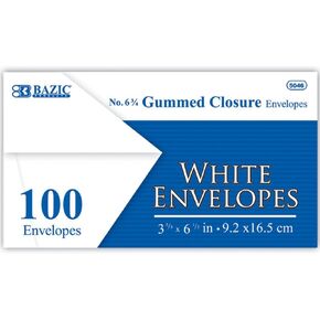 Bazic 5046 White Envelope with Gummed Closure, No. 6-3/4 (100-Pack)