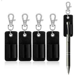 Aster 4 Pcs Portable Lanyard Pen Holder, Leather Badge Pencil Holder Leather Pen Pouch Holder Pocket Protector for Badge Pen Holder Keychain or Neck Lanyard