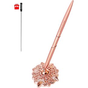 Hollow Round Pen Holder Signing Pen Set for Wedding Bridal Golden