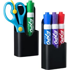 Simetufy 2pcs Magnetic Pen Holder, Magnetic Whiteboard Marker Holder, Magnetic Pencil Holder for Fridge, Magnetic Pencil Holder for Locker(Black)