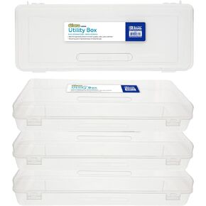BAZIC Plastic Pencil Case, Ruler Length Large Utility Storage Box, Clear Color, Multi Purpose Organizer, 1-Pack