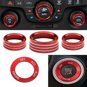 Control Knob Covers，Engine Start Stop Sticker Volume AC Radio Switch Button Decal Trim Aluminum Alloy Rings Compatible with Dodge Challenger/Charger (2015-2021) 4 pcs- Red in Saudi Arabia