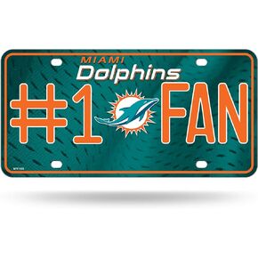 Rico Industries NFL Miami Dolphins #1 Fan Metal License Plate Tag, 6 x 11.5-"