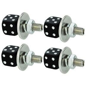 Abfer Car License Plate Frames Bolt Dice Shape License Plate Bolts 4Pcs Anti Theft License Plate Screws Bolt Kit Fit Most Vehicle Trucks Motorcycles (Black)